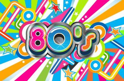 Tinsel Tim’s 80s retro night poster with neon colours and retro styling