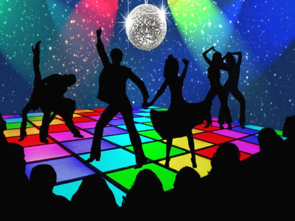 Colourful retro disco background with 70s, 80s and 90s party styling