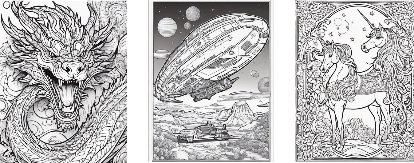 Sample pages from a children's colouring book, ready to print
