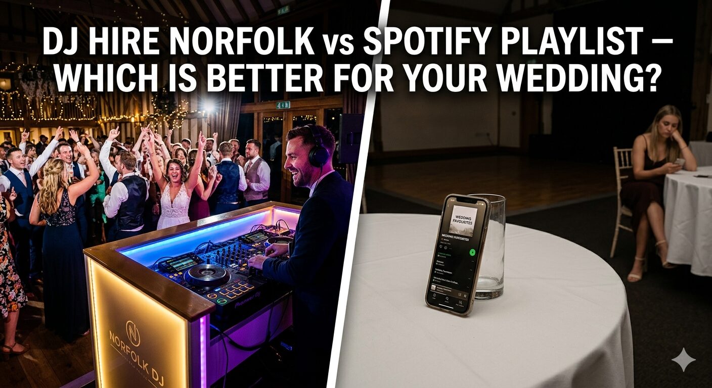 A busy dance floor with a live DJ compared with a single smartphone playing a playlist