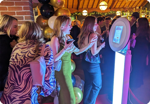Ring light selfie pod set up for guests at a wedding reception